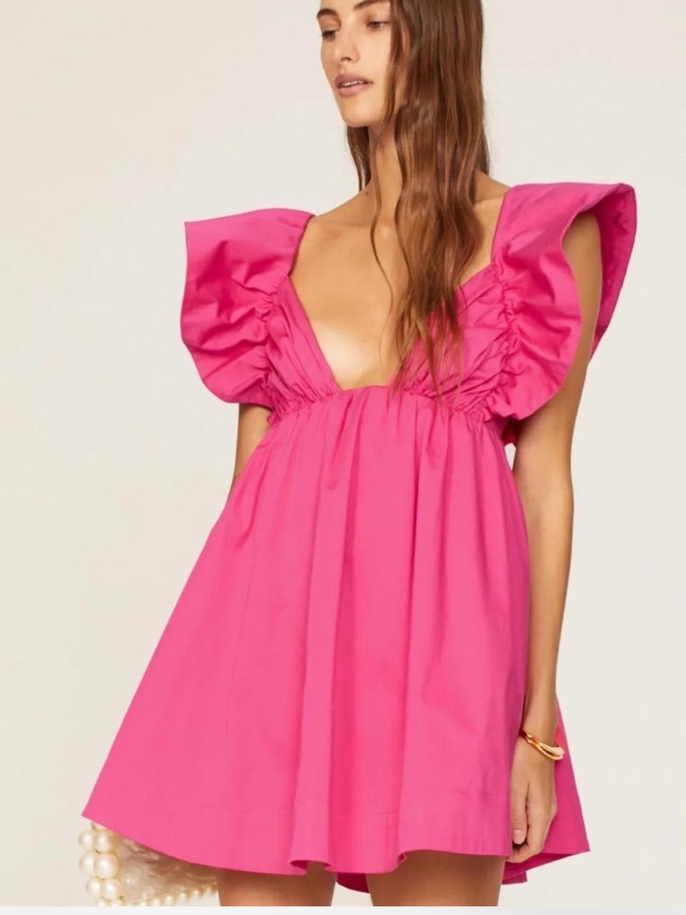 For Love & Lemons Hot Pink Ruffled Mini Dress